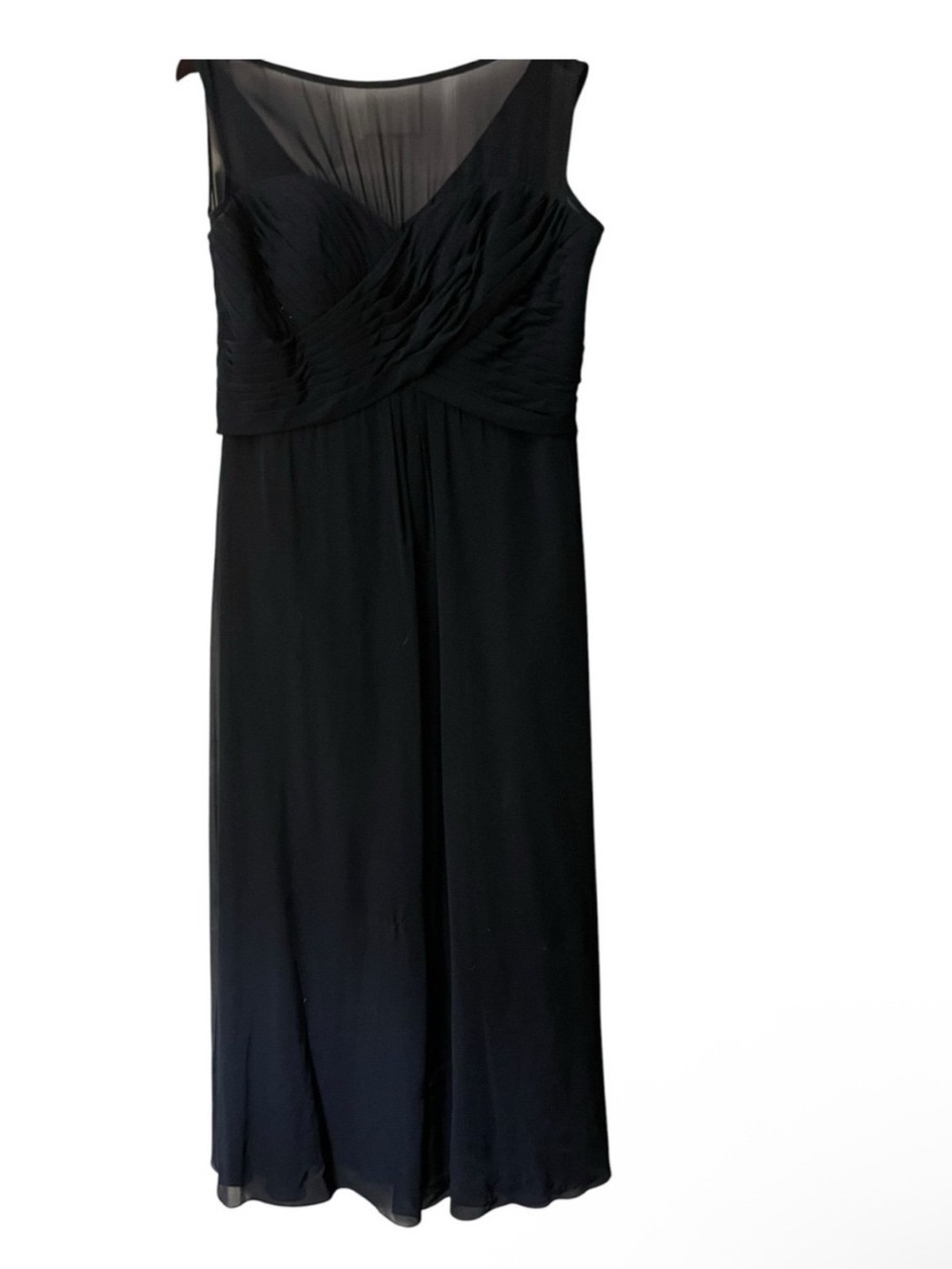 Bill Levkoff Navy Sleeveless Chiffon Midi Gown with Sheer Yoke - Picture 2 of 4